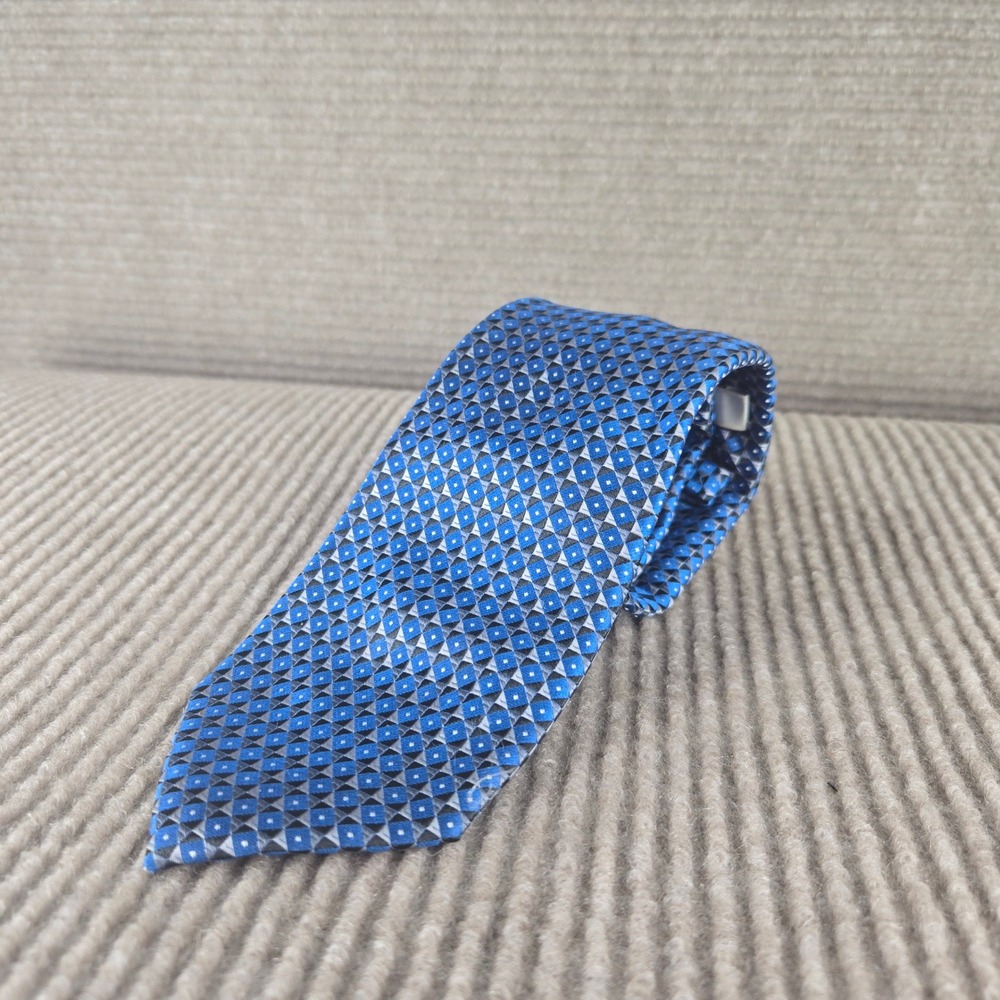 Perry Ellis Mens Blue Grey Geometric Diamond Pattern Portfolio Necktie